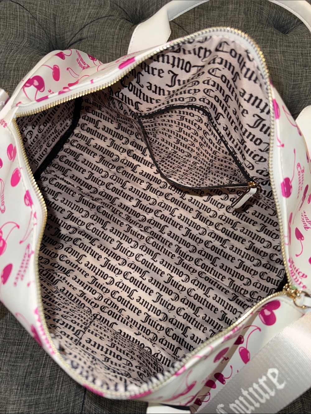Juicy Couture Y2K Bag Pink Cherry On Top Logo Weekender Travel Duffle Bag NWT - Picture 12 of 17